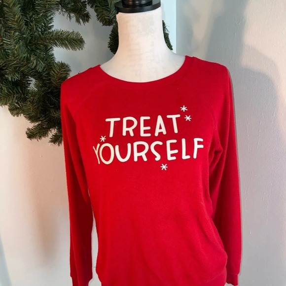 Xhiliration, XS, red Long sleeve crewneck sweatshirt  white glitter paint - Picture 5 of 8